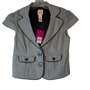 NWT Candies‎ Striped Short Sleeve Blazer Jacket Black White Pinstripe Juniors L